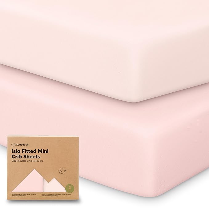 Pack and Play Sheets Fitted - 2-Pack Mini Crib Sheets for Pack N Play Mattress 38x26, Soft & Cozy, Neutral Toddler Playard Bedding, Snug Fitted Mini Baby Crib Mattress Cover Boy, Girl (Mist Rose)