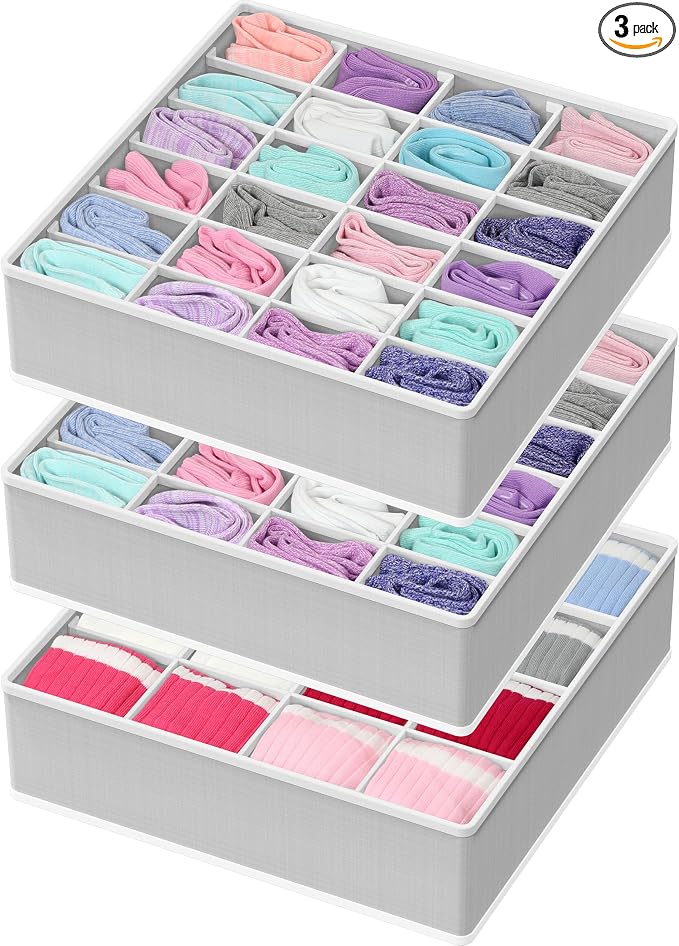 Simple Houseware Sock Drawer Organizer for Dresser/Closet/Bedroom, 3 Pack, Gray by SimpleHouseware
