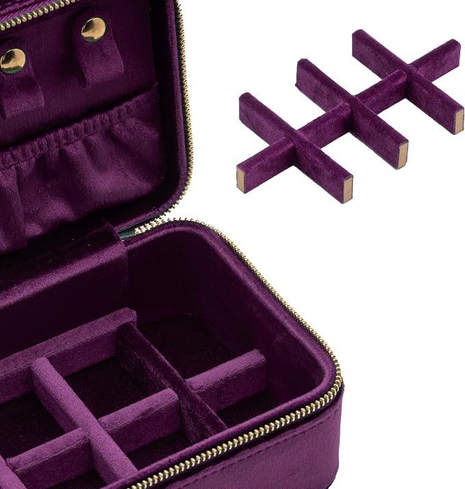Velvet Travel Jewelry Organizer Box with Zipper Around Portable Accessory Display Tray Holder Storage Case for Multiple Earrings Rings Necklaces Bracelets (Purple) - Image 4