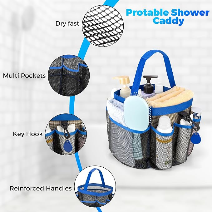 Mesh Shower Caddy Portable for College Dorm Room Essentials with 8-Pocket Large Capacity,Quick Dry Shower Bag for Bathroom, Beach,Gym - Image 2