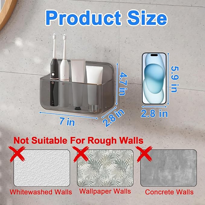 Diesisa 2pc Acrylic Wall Mount Organizer, Adhesive Cabinet Door Organizer,Acrylic Bathroom Shelves for Wall,No Drilling Hang Walls,with Self Adhesive Tape, for Bathroom, Kitchen, Living Room - Image 2
