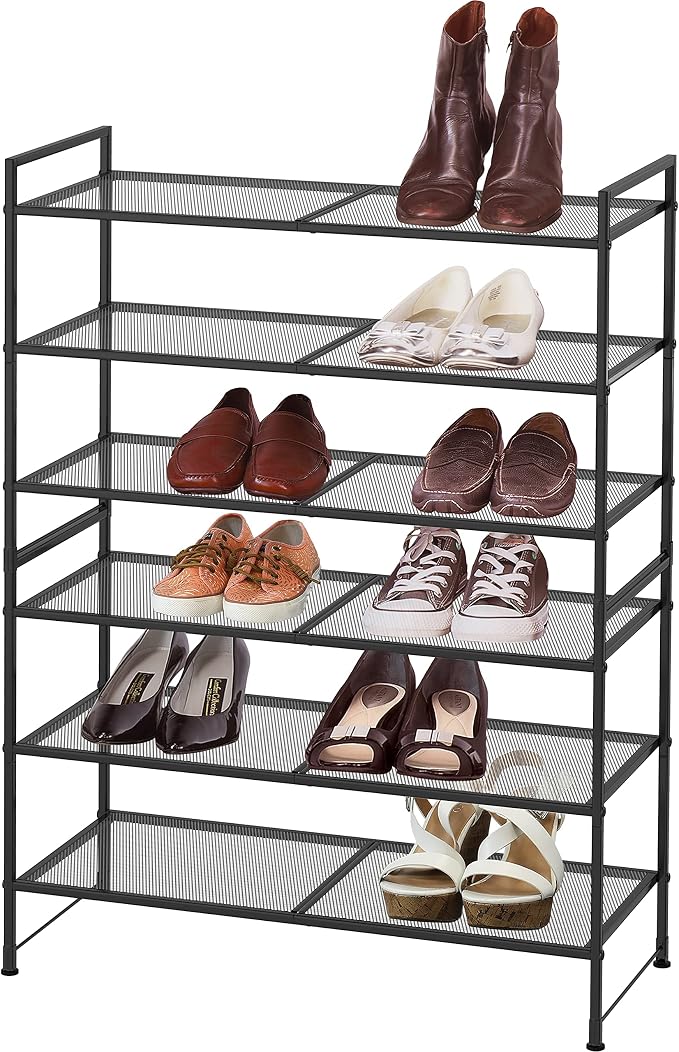 Simple Houseware 3-Tier Stackable Mesh Shoe Rack, Black - Image 4
