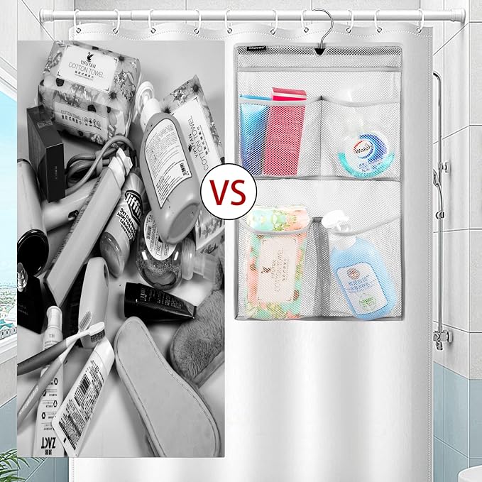 Mesh Shower Organizer Hanging Caddy Quick Dry Bathroom Storage for Toiletry Accessories with Rotating Hanger (4 Pockets) - Image 3