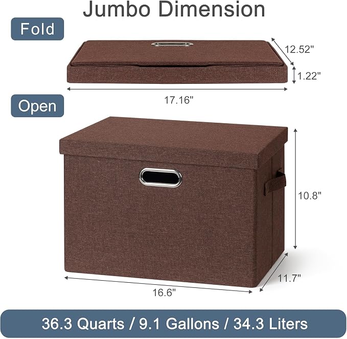 Graciadeco Large 17" 36 Quart Collapsible Stackable Storage Bins with Lids, 3 Packs Dark red Foldable Fabric Closet Storage Boxes with Lids, Heavy-duty Linen Cube Baskets(17x12x11) - Image 2