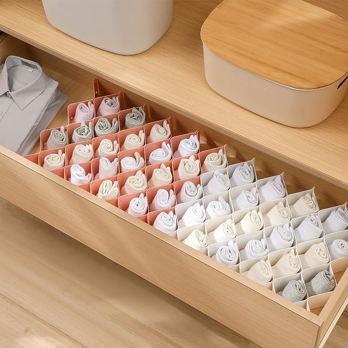 ROUFA Sock Drawer Organizer for Dresser, Honeycomb Underwear Dividers for Women, Panty Separator for Bras, Socks, Belt and Leggings (24pcs.Pink) - Image 2
