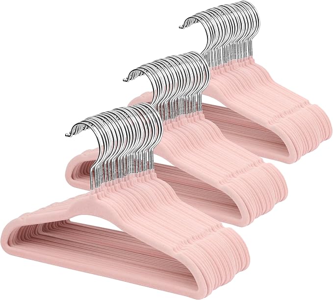 ManGotree 11" Baby Velvet Hangers, Non-Slip Kids Coat Hangers with 360° Swivel Hook, Ultra-Thin Felt Children's Hanger for Infant & Toddler Clothes, 66 Pack (Light Pink) by ManGotree