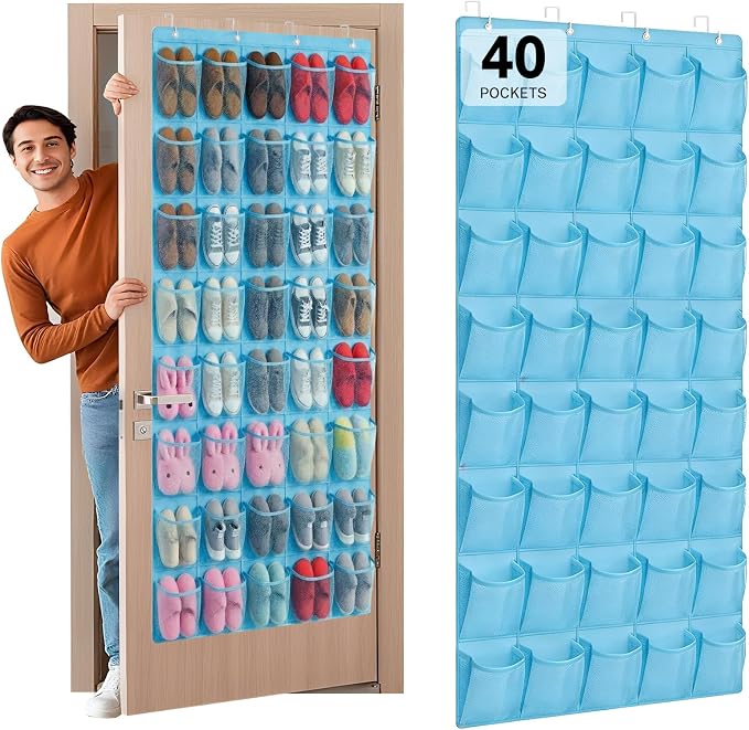 40-Pocket Over the Door Shoe Organizer - Large Mesh Pocket Hanging Shoe Organizer,Behind the Door Shoes Storage Holder Hanger by Unknown