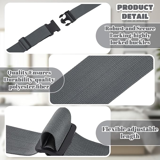 4 Pcs 60" x 2" Mattress Topper Straps Adjustable Memory Foam Packing Straps with Buckles for Home Mattress Moving or Storage, Dark Grey