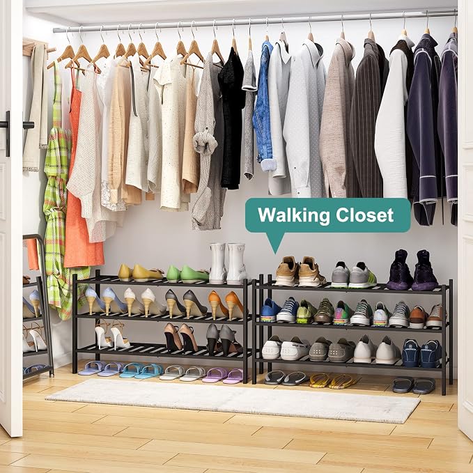 viewcare 3-Tier Long Black Shoe Rack, Bamboo Wood Shoe Rack for Closet, Entryway & Hallway, Stackable | Functional | Sturdy - Image 2