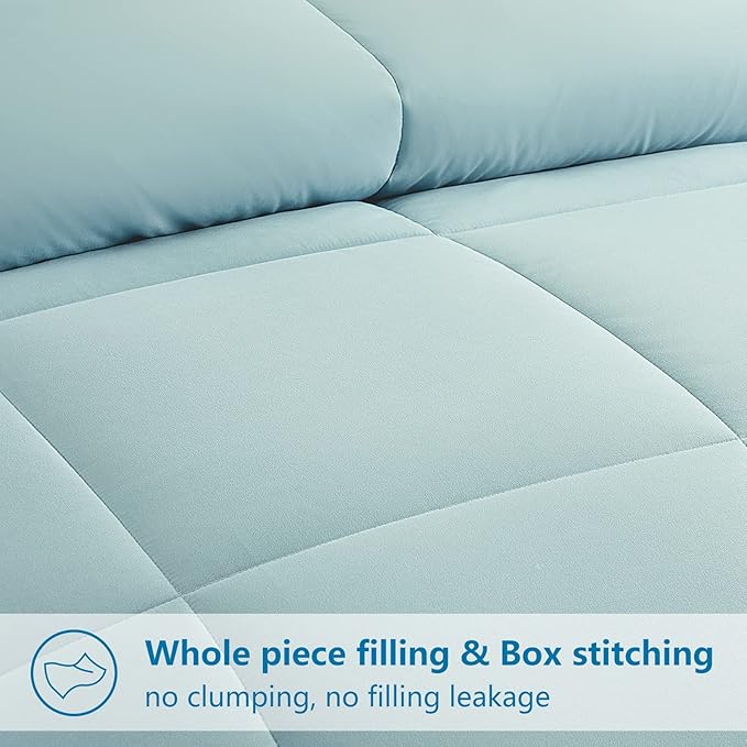 EASELAND Twin XL Down Alternative Comforter - Quilted Duvet Insert for All Seasons, Soft Lightweight with Corner Tabs, Summer Winter Warm Bedding, Aqua 68×92 Inches