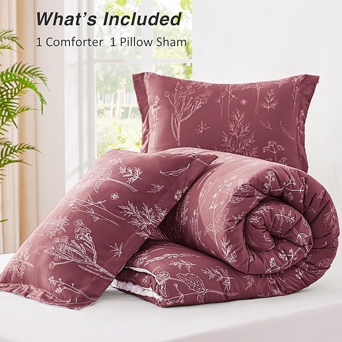 Love's cabin Vintage Rose Twin Comforter Set - Twin XL Size Comforter Set Dorm Bedding, 2 Pieces Cute Floral Bedding, Reversible Flowers Comforter, 1 Comforter & 1 Pillow Sham