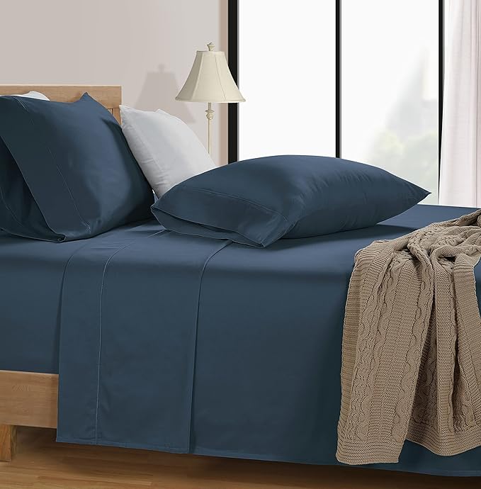 LANE LINEN Split King Sheet Sets for Adjustable Beds - 5 PCs, 600 Thread Count Split King Sheets Set - Sateen Weave King Split Sheets - Split Top King Sheets Set for Adjustable Bed - Denim