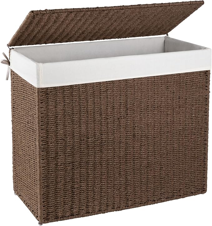 OIAHOMY Large Laundry Hamper with Lid, 35.7 Gal (140L) Wicker Hamper with Removable Liner Bag, Handwoven Clothes Basket with Handles, Foldable Paper Rope Basket for Laundry Room, Bedroom-Brown by MasterofSpaceOptimization