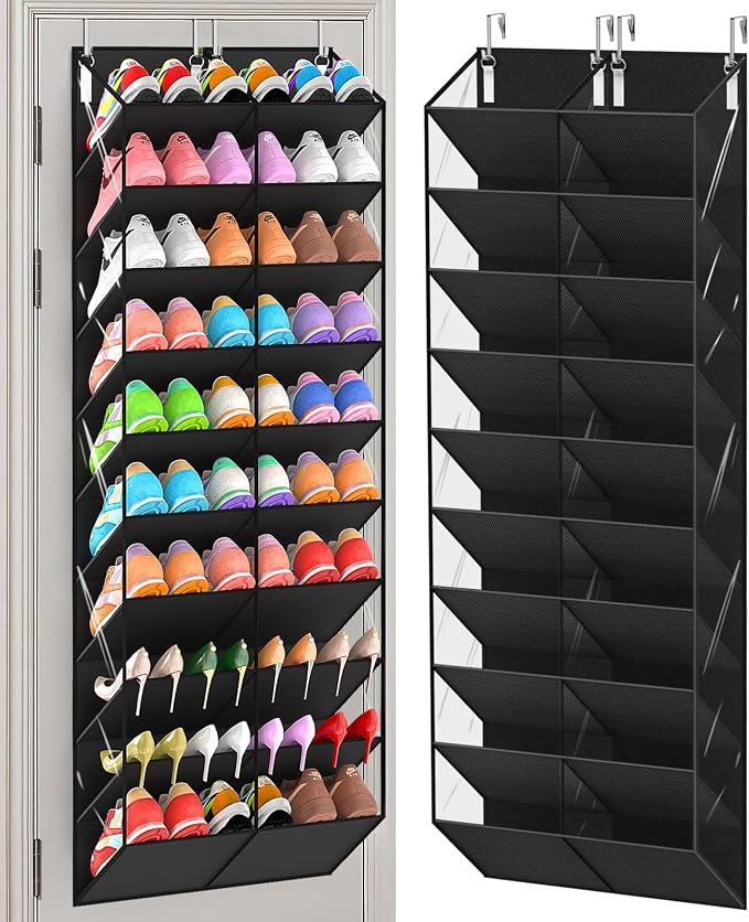 UVIAHOMI 20-30 Pairs Over the Door Shoe Organizer, Clear Pockets Hanging Shoe Storage for Closet, 10-Tier Door Shoes Rack, Handing Shoes Holder Fit All the Family's Sneakers, Boots, Heels, Black by UVIAHOMIHOMEORGANIZER