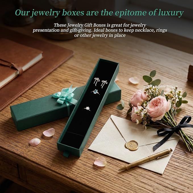 12-Pack Drawer Style Jewelry Gift Boxes with Sponge Insert, 8.7"x1.8"x1.2" Necklace & Bracelet Display Box for Presentation, Cardboard Storage Organizer for Pendant, Ring, Earring - Green - Image 5