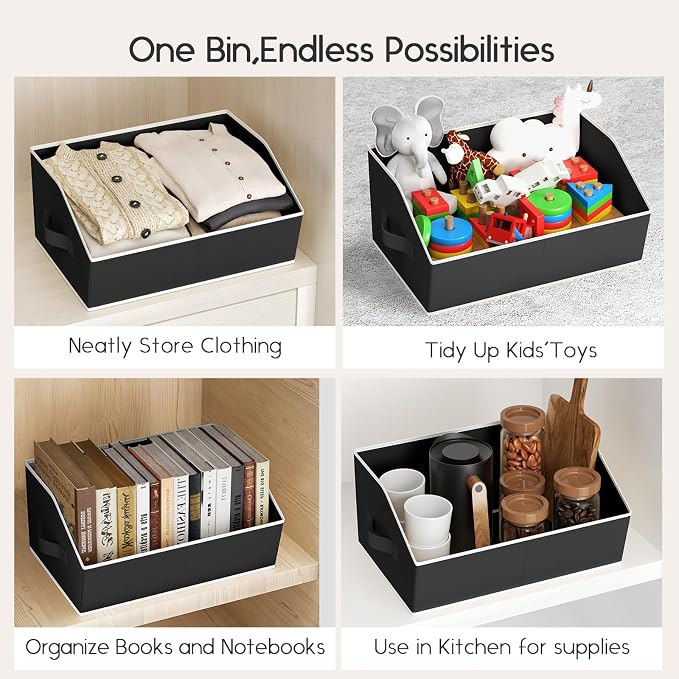 Homsorout Large Closet Organizers and Storage Bins - 8 Pack Trapezoid Storage Baskets for Shelves, Foldable Fabric Baskets with Handles Ideal for Closet, Basket, Wardrobe and Shelf Storage, Black - Image 6