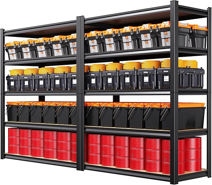 Set of 2 Storage Shelves, 5-Tier Garage Shelving Heavy Duty, Home Storage Rack, Utility Metal Shelf, Adjustable Shelving Unit, for Dorm, Basement, Kitchen,19.7" D x 45.6" W x 78" H, Black by Unknown