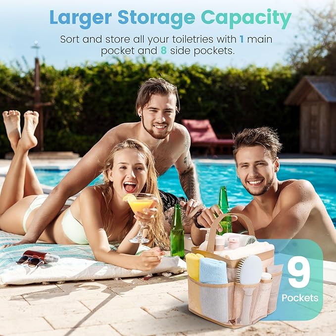 Shower Caddy for College Dorm Room Essentials for Girls with 9 Pockets,Large-Capacity Shower Basket,Quick Dry Toiletry Tote Bag for Women,Outdoor Gym,Travel,Swim,Beach Camping Essentials-Brown - Image 2