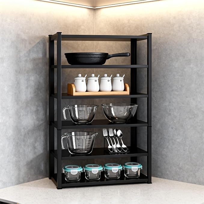 Garage Shelves,14-48''W Heavy-Duty Storage Shelves, Double-Layer Uprights, Thickened Shelves, Waterproof &Rustproof, Suitable for Indoor & Outdoor Use. (Black, 5TIER 45W*16D*78H, 5-Tier) by Beaunatixx
