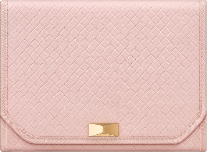 SONGMICS HOME Travel Jewelry Case, Foldable Jewelry Organizer with Mirror, Sectioned Storage, Large Capacity, Woven Embossed PU Leather, Gift Idea, Jelly Pink UJBC196R01 - Image 7