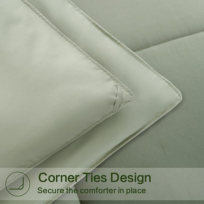 EASELAND Twin Size Down Alternative Comforter - Quilted Duvet Insert for All Seasons, Soft Lightweight with Corner Tabs, Summer Winter Warm Bedding, Sage Green 64×88 Inches