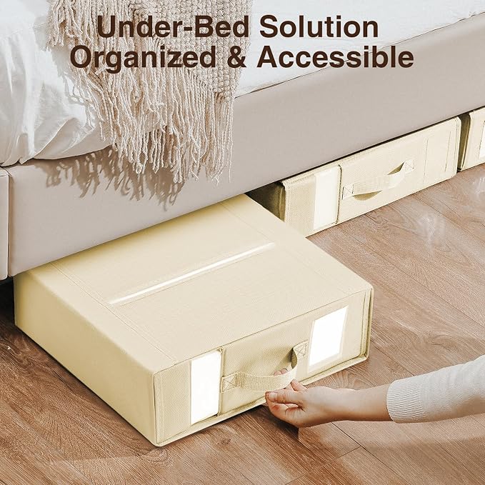 DIMJ Bed Sheet Organizers and Storage 6 Pack - Foldable Sheet Holder for Linen Bedding Storage Box for organization, Sheets Set Holder for Blanke, Towel (King & Queen Size), Beige - Image 3