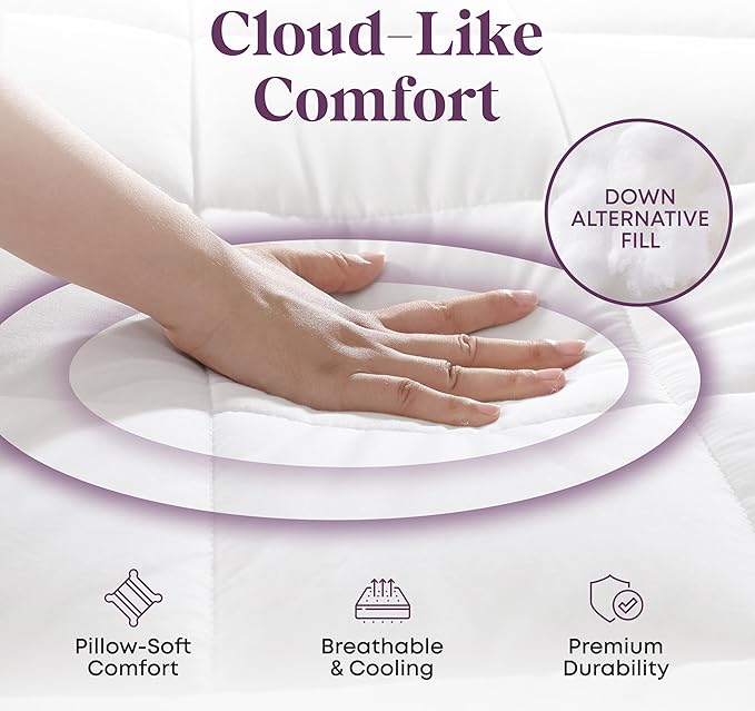 CirclesHome RV Size Mattress Pad Pillow Top - 100% Cotton Top Ultra - Plush Down Alternative Mattress Protector - 200 Thread Count - Stretches from 14-16 inches for Snug Fit