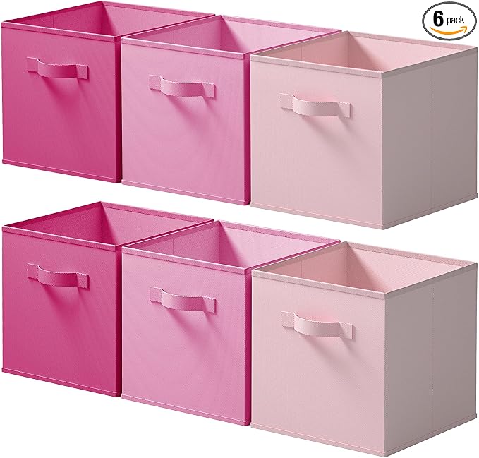 Cupic Cupid 11 Inch Storage Cube, Fabric Cube Storage Bin with Handles, Storage Cube Organizer for Clothes and Toys, Collapsible Cube Bins for Closet, Shelves, Nursery, 6-Pack, Pink Gradient by CupicCupid