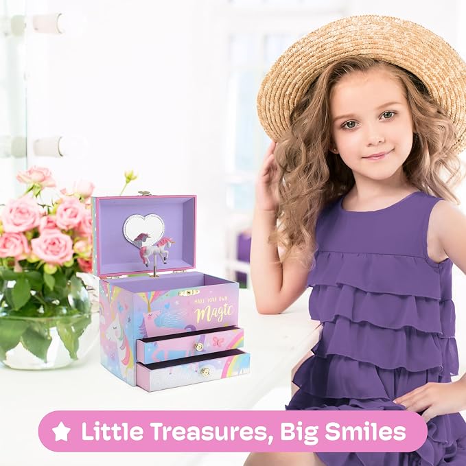 Jewelkeeper Unicorn Musical Jewelry Box for Girls - Cotton Candy Unicorn Design Music Box with 2 Pullout Drawers to Store Earrings, Necklace and Bracelets, Plays The Beautiful Dreamer Tune - Image 2