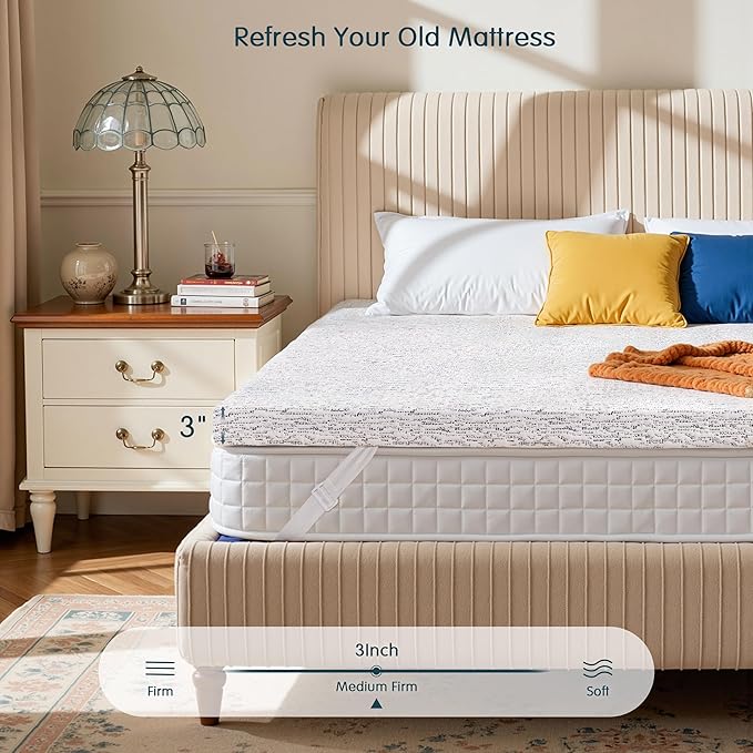 SyMax Memory Foam Mattress Topper, Gel Infused Foam Topper, Breathable Bed Topper with Cover, Pressure Relieving, CertiPUR-US Certified, 3 Inch(Grey Cover), Twin Size
