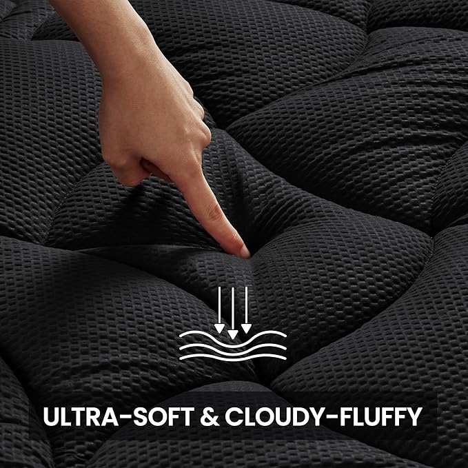 SLEEP ZONE Cooling Mattress Topper California King, Premium Zoned Cool Mattress Pad Cover, Padded Mattress Protector Breathable Washable, Deep Pocket 8-21" (Black, Cal King)