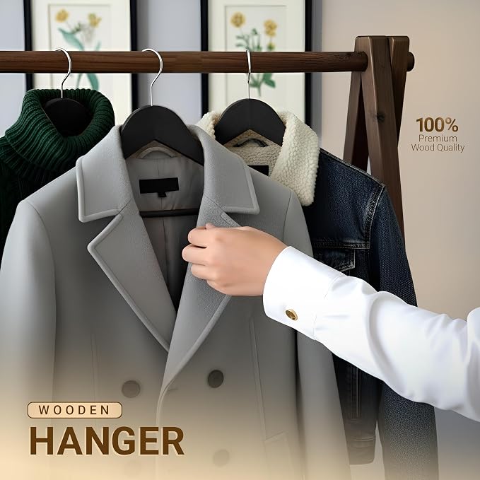 Utopia Home Premium Wooden Hangers 30 Pack - Durable & Slim Coat Hanger - Suit Hanger with 360-Degree Rotatable Hook - Wood Hangers with Shoulder Grooves (Black) - Image 5