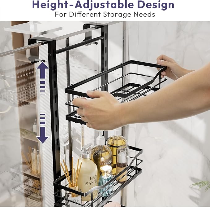 SWTYMIKI Over the Door Shower Caddy - 3 Tier Adjustable Shower Organizer Hanging with Soap Holder, No Drilling Stainless Steel Bathroom Rack Hanging for Body Wash, Shampoo, Soap, Razor, Black - Image 3