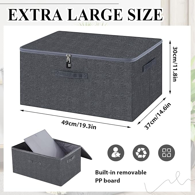 Briwooody Discreet Lockable Toy Bag Storage Organizer Toy Bag Storage Bins Case with Zipper Lid for Women and Men Clothes Container(Gray,19.3 x 14.6 x 11.8 Inch) - Image 2