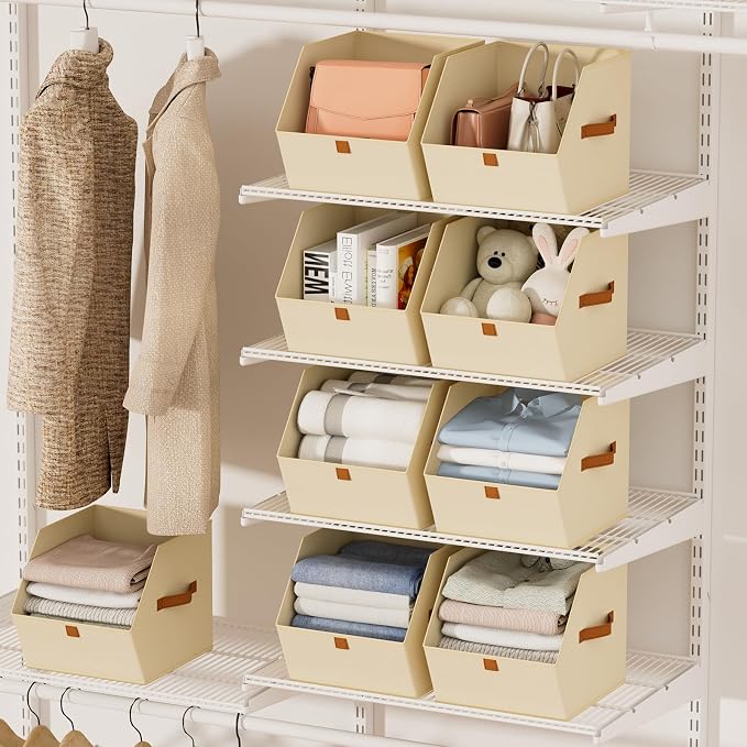 Homsorout Fabric Closet Storage Cubes - 8 Pack Square Storage Bins with Dual Handles for Clothes, Towels, Toys, Cube Storage Organizers for Bedroom, Nursery, Shelves, Closet, Small Spaces, Light Beige - Image 9