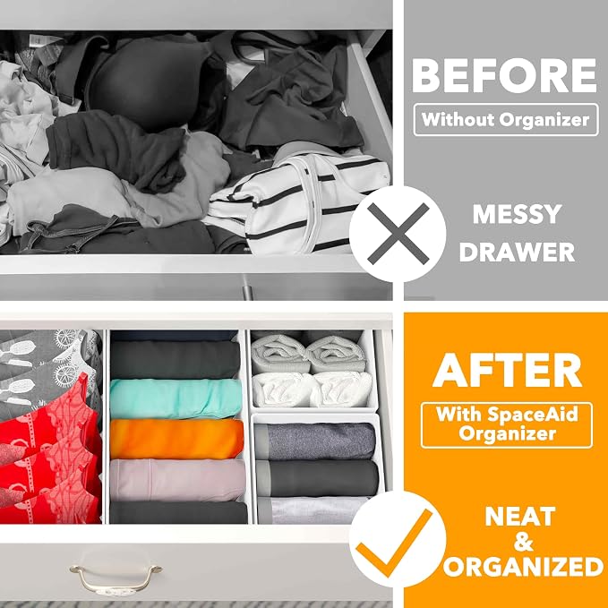 SpaceAid Drawer Organizer Clothes, 12 Pack Dresser Organizer Bins for Nursery, Closet Organization and Storage Dividers for Clothing, Baby Clothes, Underwears, Socks (White) - Image 2