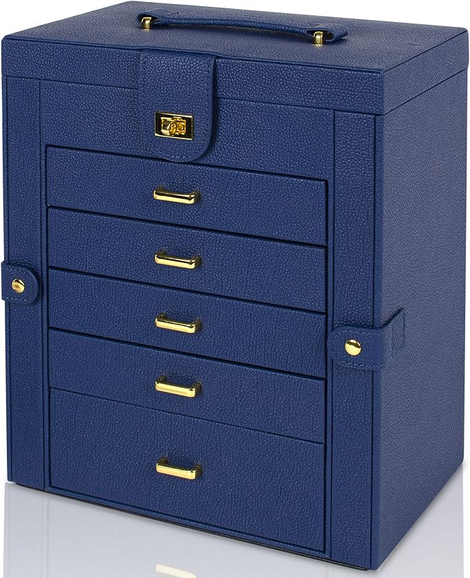 AKOZLIN Large Jewelry Box Organizer Functional with Big Mirror, Leather Jewelry Storage Case for Women Girls Ring Necklace Earring Bracelet Holder Organizer Blue - Image 6