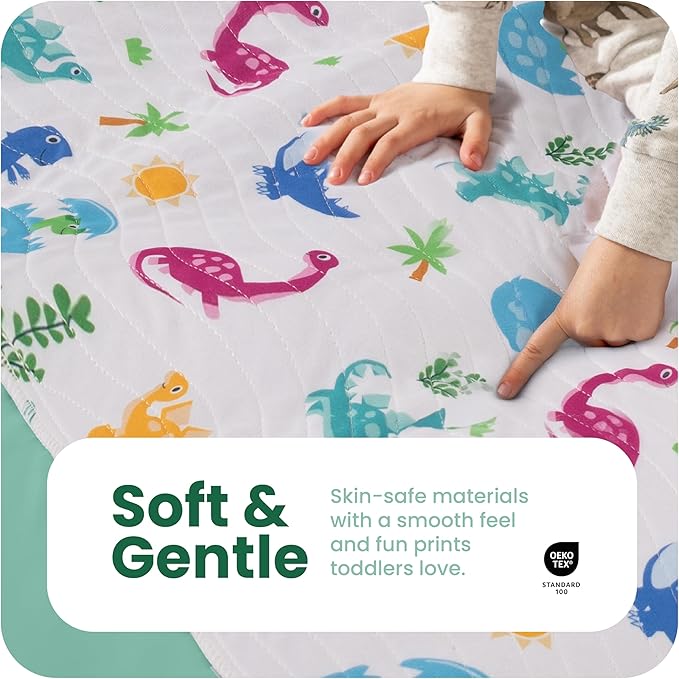 IMPROVIA® Pee Pads for Kids - Bed wetting Pads for Kids Potty Training Bed mats for Toddlers Waterproof Reuseable Washable Absorbent, Non Slip - Dino Design - Twin Size 34”x36 (2 Pack)