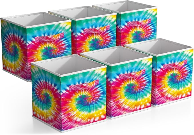 Sorbus 11 Inch Fabric Storage Cubes - Sturdy Collapsible Storage Bins & Handle - 6 Foldable Baskets for Organizing Clothes - Multi Colored Storage Baskets for Shelves (Dark Tie-dye, 11 Inch) by Sorbus