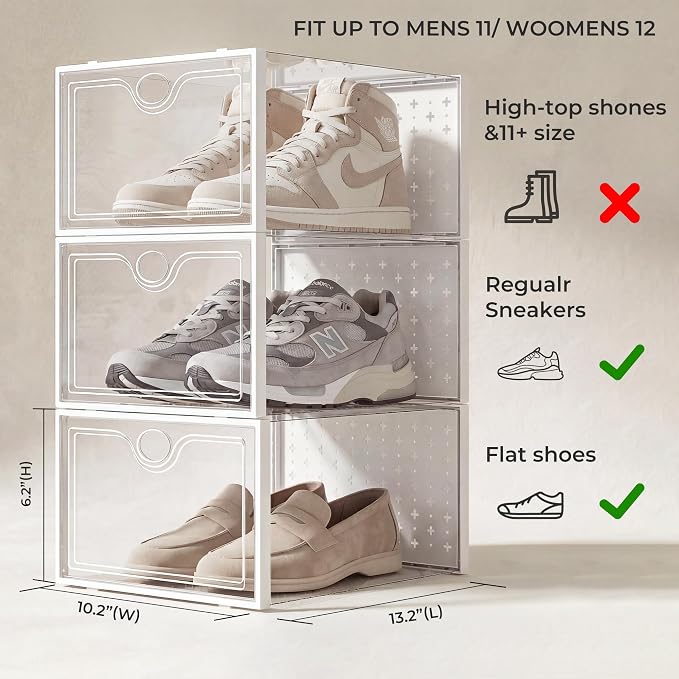 Pinkpum 15 Pack X-Large Shoe Storage Boxes Fit US Size 11, Shoe Organizer for Closet Clear Plastic Stackable Shoe Dispaly Case Holder Bins, Sneaker Storage for Sneakerheads White for Home and Family - Image 2