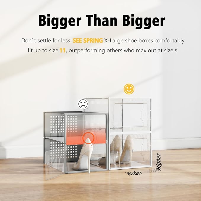 SEE SPRING X-Large Shoe Storage Box Fit Size 11, Clear Plastic Stackable Shoe Organizer for Closet, Space Saving Foldable Shoe Rack Sneaker Container Bin Holder, 12 Pack Clear - Image 2