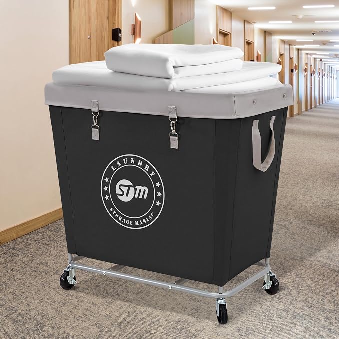 STORAGE MANIAC Commercial Laundry Hamper with Heavy Duty Steel Frame, 320 L Industrial Laundry Basket Cart with Wheels for Hotel, Home, Laundry Room, 31.7''L x 19.3''W x 30.91''H, Large Black - Image 6