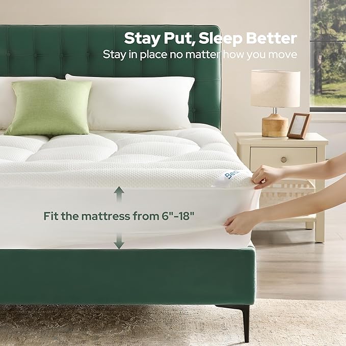 BEDLORE Queen Mattress Topper, Thick Tencel™ Blend Pillow Top Mattress Pad, Soft and Breathable Mattress Cover for Back Pain Relief, Deep Pocket Design Fits 6–18 Inches Mattresses(White)