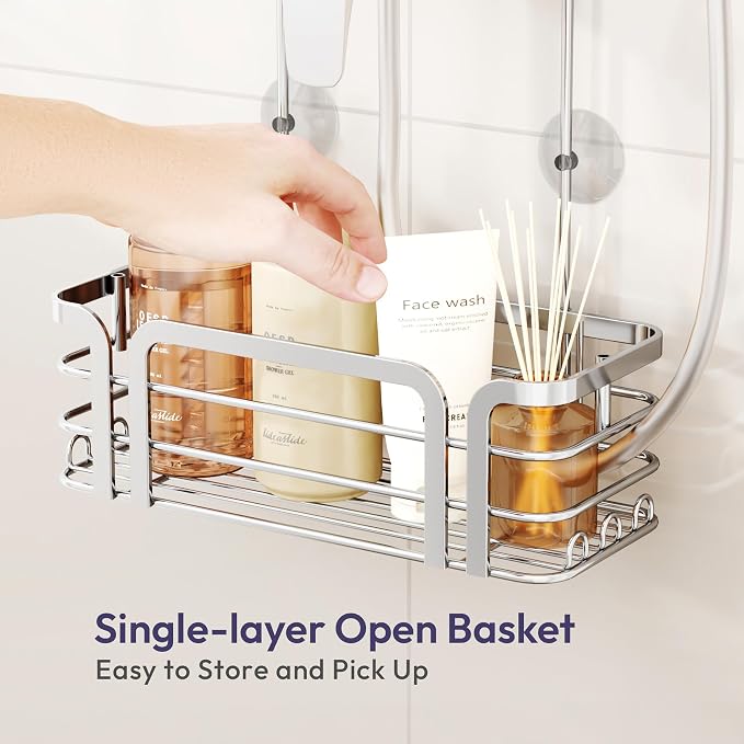 SWTYMIKI Shower Caddy Hanging Organizer - Over the Door Shower Caddy with 6 Hooks, 2 Installation Ways, Stainless Steel Rustproof Bathroom Organizer, Silver - Image 4