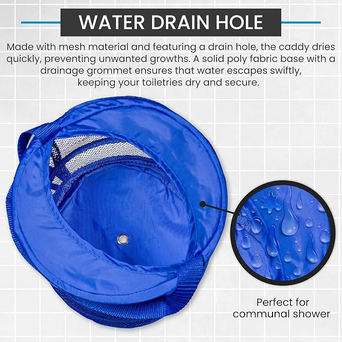 Handy Laundry Foldable Shower Caddy - Collapsible, Portable, Drainage Hole, Carry Handle, Large Compartments. Great Organizer for Camp, Travel, Gym, and Dorm (Blue) - Image 5