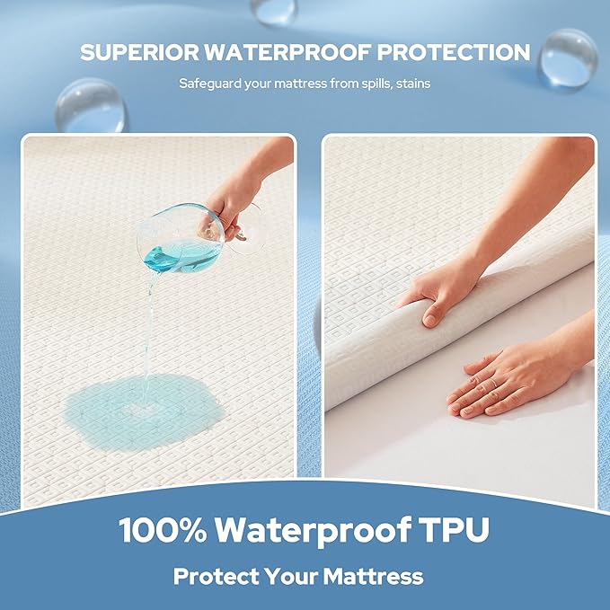 BEDLORE Twin Mattress Protector, Waterproof Noiseless Mattress Cover with Stretchable Pockets for 6-15 inches Mattress, Soft Breathable Mattress Pad Machine Washable (White)