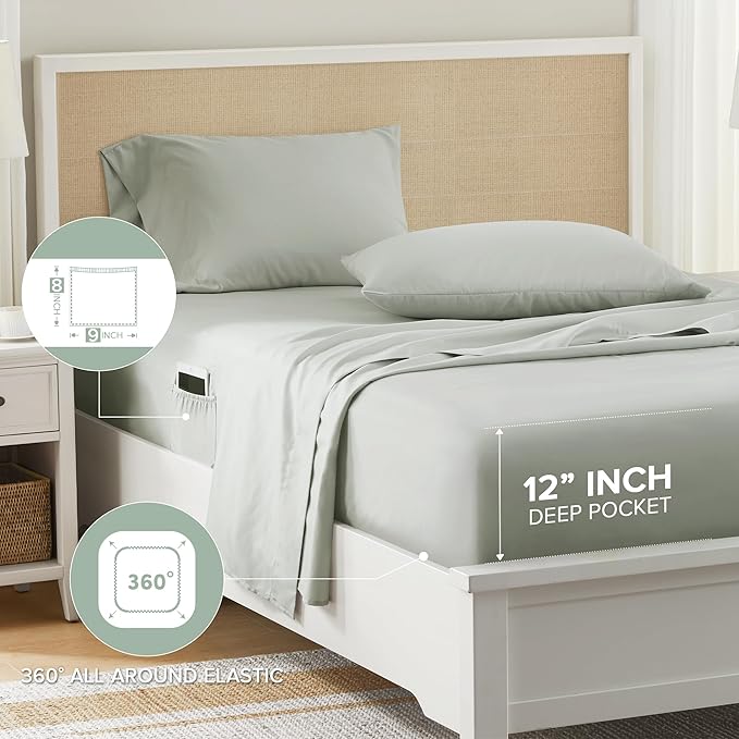 Comfort Spaces Bed in A Bag Comforter Set - Trendy Casual Design Twin XL Comforter with Complete Sheet Set with Side Pocket, All Season Comforter, Shams, Gloria, Twin XL Green 6 Piece