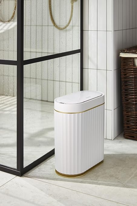 ELPHECO Bathroom Trash Can with Lid 2 Gallon Sensor Garbage Can, Automatic Trash Bin, Motion Sensor Trash Can, IPX5 Waterproof Plastic Wastebasket for Bathroom, Bedroom, Kitchen, Office, White Gold - Image 2
