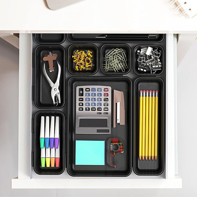 Simple Houseware Interlocking Desk Drawer Bins Organizer, 10 Packs, Black - Image 2