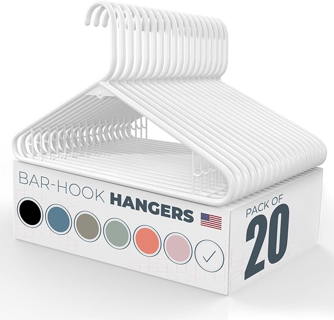 Neaties Plastic Hangers 20 Pack – Made in The USA – 6lb Capacity Standard Clothes Hangers with Strap Hooks for Dresses, Lingerie, Shirts, Pants, and Jackets – White by NeatiesHangers